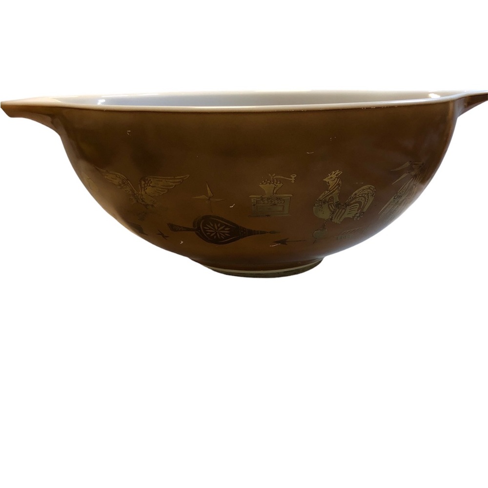 Vintage Pyrex Americana Princess Bowl 444 Brown/Gold Cat Rooster